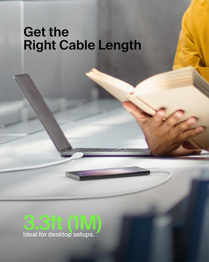 Belkin USB-C a USB-C Boost Cable de carga (cable de carga rápida USB tipo C para Pixel, iPad Pro, dispositivos Samsung y más, 1 metro), color blanco