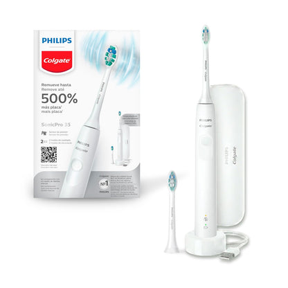 Philips Colgate Cepillo de Dientes Eléctrico SonicPro Clean & Sensitive 35 | Remueve 500% más placa, 2 modos de cepillado