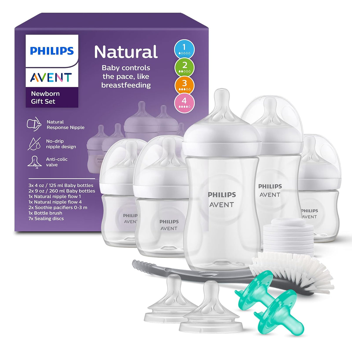 Philips Avent Set de Regalo Natural Response | Recién Nacido | 4oz/125 ml / 9oz/260 ml | SCD838/02