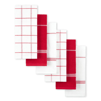 MARTHA STEWART Modern Waffle - Juego de 6 Toallas de Cocina, Color Rojo, 16 x 28 Pulgadas