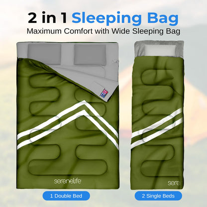 Saco de Dormir para mochilero, Equipo de Campamento, Saco de Dormir Doble para Adultos/Adolescentes con 2 Almohadas, Bolsa – Sacos de Dormir Ligeros a Prueba de Clima al Aire última intervensión,