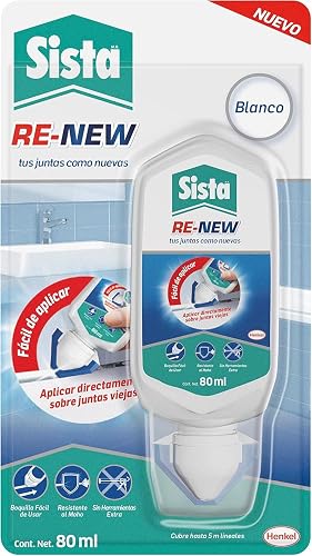 Sista RE-NEW, sellador de juntas para cocina y baño, silicona blanca para renovación de juntas, silicona para baños resistente al agua, renovador antihongos, 1x80ml