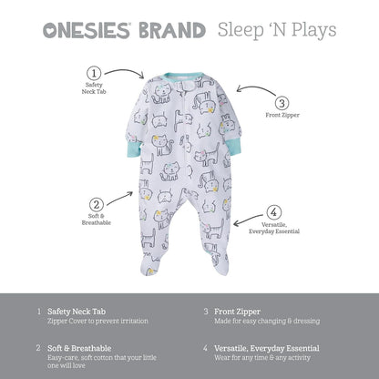 ONESIES Brand Baby Girls' 4-Pack Sleep 'N Play Footies Multi Pack