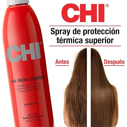 CHI 44 Iron Guard Spray de protección térmica, Fórmula nutritiva que ayuda a resistir el daño del calor y a domar el encrespamiento, Transparente, 227 ml