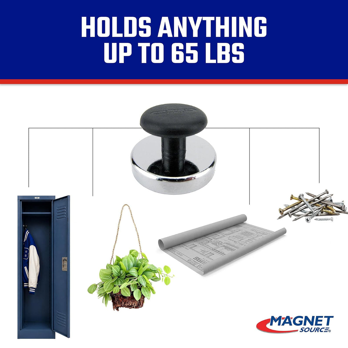 Master Magnetics - Cierre magnético de base redonda con perilla, cromo, 6.68 cm de diámetro, 3.38 cm de altura total con 4.45 cm de diámetro perilla/29.48 kg (caja de 2)