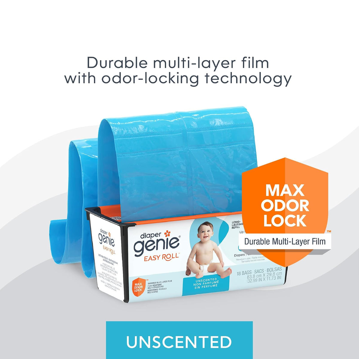 Recambio de bolsas Diaper Genie Easy Roll | Incluye 18 bolsas y puede contener hasta 846 pañales tamaño recién nacido