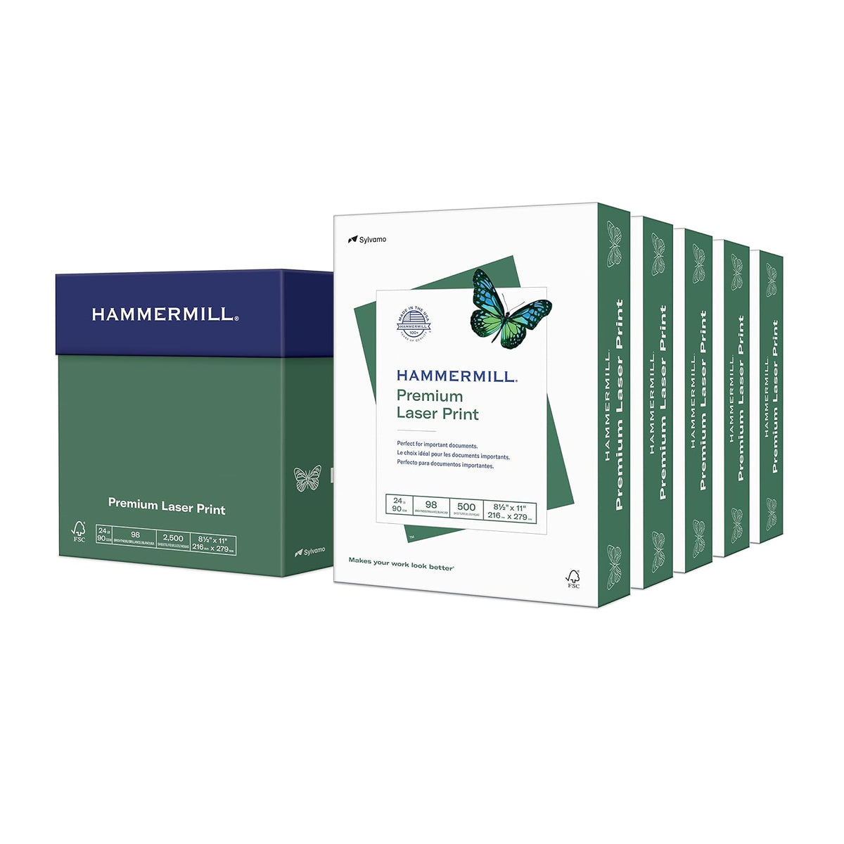 Hammermill Papel para Impresora Láser Premium 22 lb 98 Brillo - 24lb - 5 Ream - 8.5x11