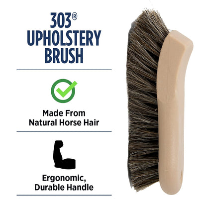 Cepillo para tapicería 303 - Cerdas de Pelo de Caballo - Resistentes a Las Manchas difíciles, Suaves a Las Telas delicadas - Diseño ergonómico y Contorneado - Asientos de Cuero, alfombras, Telas, Tap