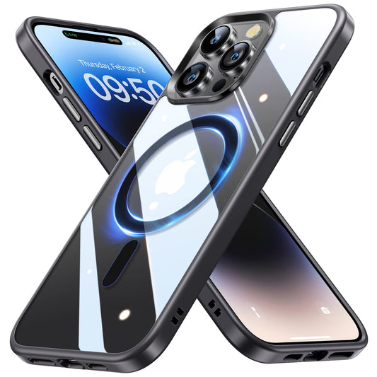 JUESHITUO Magnetic Slim Clear Case para iPhone 14 Pro MAX [no Amarillento] [Protección de Grado Militar] [No.1 imanes Fuertes] Compatible con iPhone 14 Pro MAX Protective Case 2022, Space Black