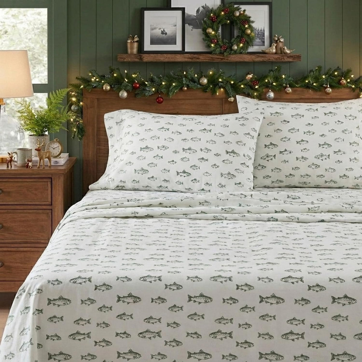 Eddie Bauer - Juego de sábanas de Franela de algodón, Cepillado para Mayor suavidad, decoración acogedora del hogar (Escuela de Pescado, King)