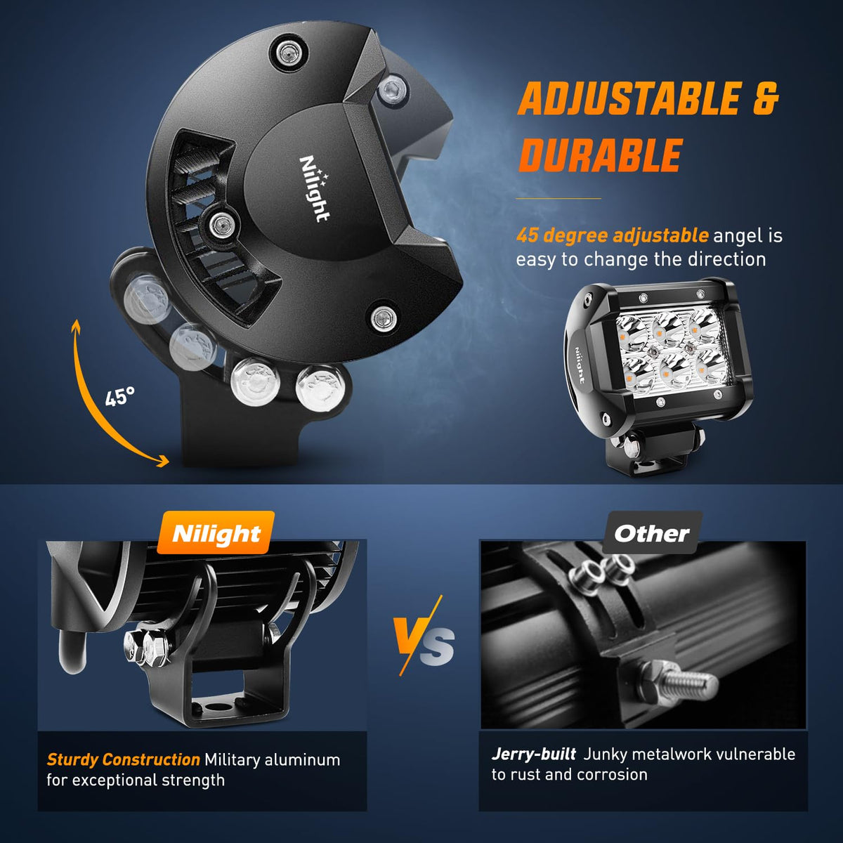 Nilight - Cápsulas de luz LED de 4 pulgadas, luces antiniebla de conducción de color ámbar, 2 unidades de 18 W, iluminación de trabajo todoterreno, para camión, ATV, UTV, RV, camioneta, barco, tractor