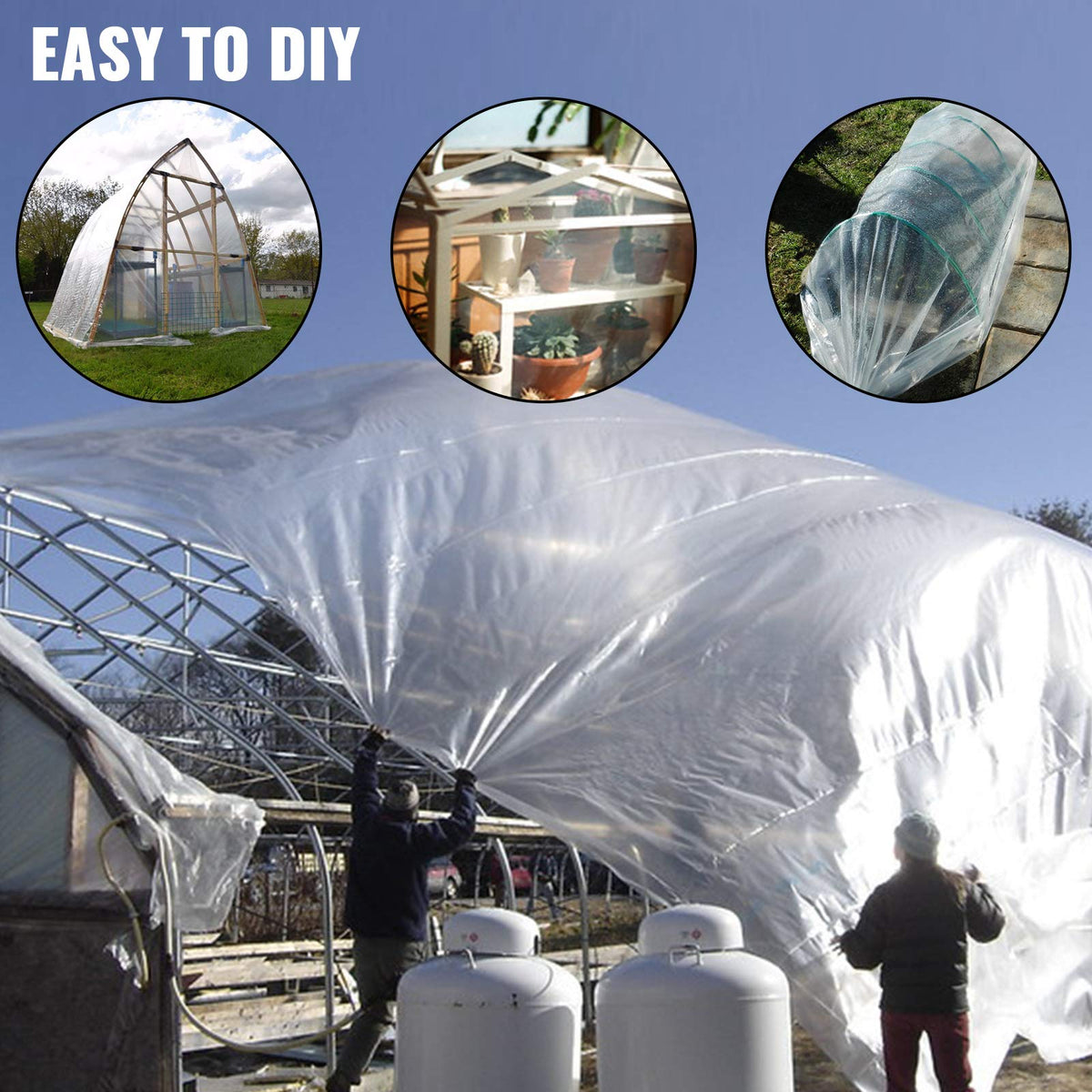 VEVOR Película de Polietileno para Invernadero, Dimensión de 9,7 x 7,6 m Invernadero Plástico Transparente, Espesor de 0,15 mm Paño Anticongelante para Plantas, Fácil de Bricolaje para Agricultura