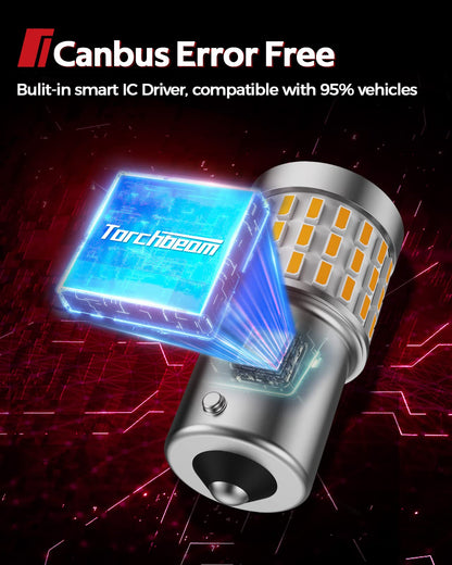 Torchbeam 1156 - Bombillas LED de señal de Giro, CANBUS sin Errores, reemplaza para P21W BA15S 1156A 1156NA 7506 1141, 12V-24V ámbar Amarillo LED para Automóvil, 2 Unidades