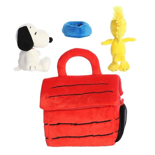 Aurora® Adorable Casa de Perro de Snoopy® de Peanuts Conjunto de Juguetes de Peluche - Juguetes con Licencia Oficial para Todos los Fans de Snoopy - Regalo Sentimental para Adultos y Celebraciones de