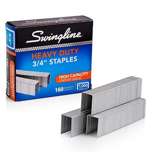 Swingline Grapas, resistentes, 3/4 pulgadas de longitud, capacidad de 160 hojas, 100/tira, 1000/caja, 1 paquete (35319), color plateado
