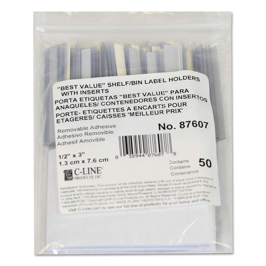Label Holders, Top Load, 3 x 1/2, Clear, 50/Pack