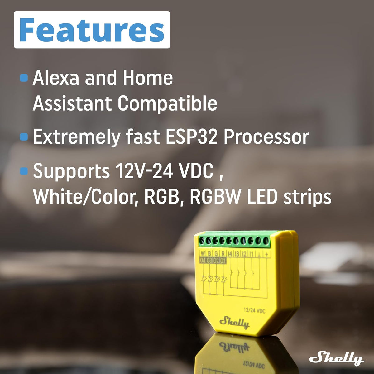 Shelly Plus RGBW PM - Módulo Controlador RGBW Para Tiras LED Wi-Fi Y Bluetooth, 12-24 VDC, Medidor De Consumo Eléctrico Integrado, No Necesita Hub, Aplicación iOS, Android (2 Piezas)