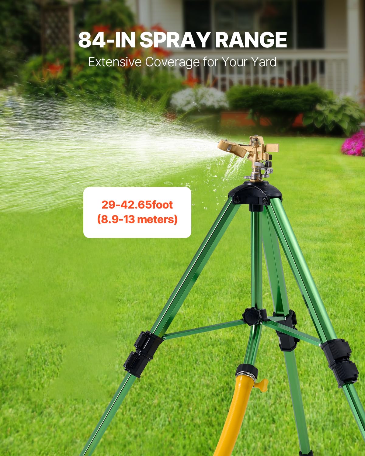 VEVOR Aspersores de Impacto con trípode, Paquete de 2, Cabezal latón 360° | Para céspedes, jardines y patios grandes, dos aspersores trípode de alta resistencia con altura ajustable y amplia cobertura.
