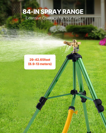 VEVOR Aspersores de Impacto con trípode, Paquete de 2, Cabezal latón 360° | Para céspedes, jardines y patios grandes, dos aspersores trípode de alta resistencia con altura ajustable y amplia cobertura.