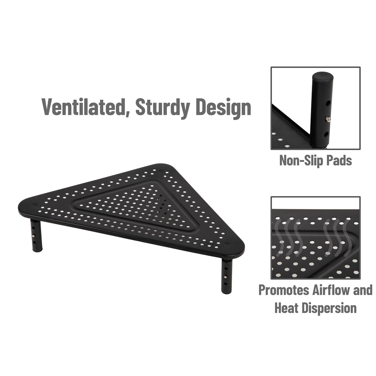 Mind Reader TRISTAND-BLK Stand Riser, Triangle Adjustable, Ventilated Metal for Computer, Laptop, Monitor, Black 3 Leg