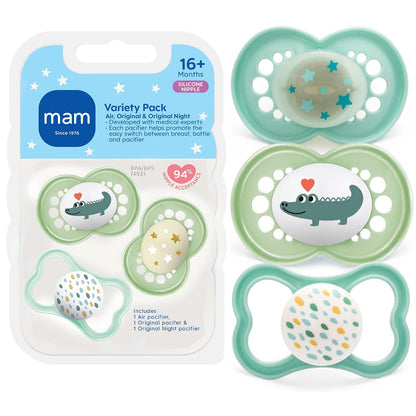 Chupón, más de 16 meses, paquete variado (1 original, 1 aire + 1 chupón nocturno), unisex, 3 unidades
