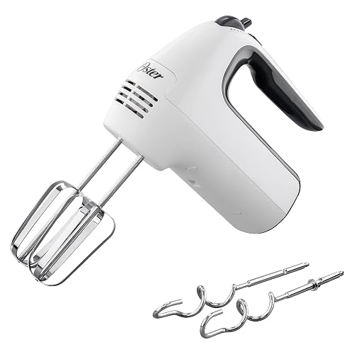 Oster Batidora de mano ® 6 velocidades blanca mango ergonomico FPSTHM3532 | Prepara masas para galletas y merengues, incluye ganchos amasadores, diseño ergonómico, blanco, FPSTHM3532