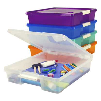 Storex Classroom Craft Project Box – Organizador de plástico apilable para papel de álbum de recortes de 12 x 12 pulgadas, varios colores de vapor, paquete de 5 (63202C05C)