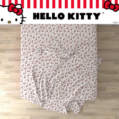 Franco Collectibles Hello Kitty Bedding Juego de sábanas de algodón súper Suave de 3 Piezas Individual XL, Esenciales para recámara Universitario (Producto con Licencia Oficial)
