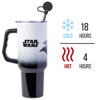 Silver Buffalo Star Wars Hip Street Dark Side Vader - Vaso de acero inoxidable con tapa para popote, tapa, popote y asa, 40 onzas