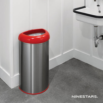 Ninestars OTT-50-19RD Stainless Steel Open Top Trash Can, 13.2 Gallons/50 Ltrs, Red