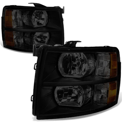 DNA Motoring Par de Faros Delanteros para Chevrolet Silverado 2007-2013 - Negro - Humo - Ámbar.