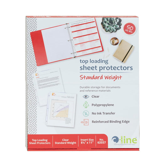 C-Line Top Loading Standard Weight Poly Sheet Protectors, Clear, 8.5 x 11 Inches, 50 per Box (62037)