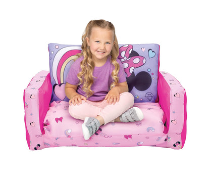 Minnie Mouse - Sofá cama inflable para niños, 2 en 1 con apertura abatible para tumbona y colchoneta para siesta, más de 4 pies de largo, funda extraíble, uso en interiores y exteriores, edades de 2 a