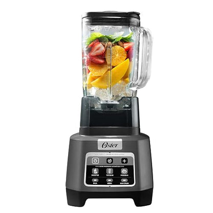Oster Licuadora Profesional XTREMEMIX 1500 W, Vaso de Vidrio 2 L, iBlend | Tecnología Reversible, 3 Programas Automáticos: Smoothie, Triturar, Procesar, 3 Velocidades + Pulso, Gris, BLSTXPG-BW