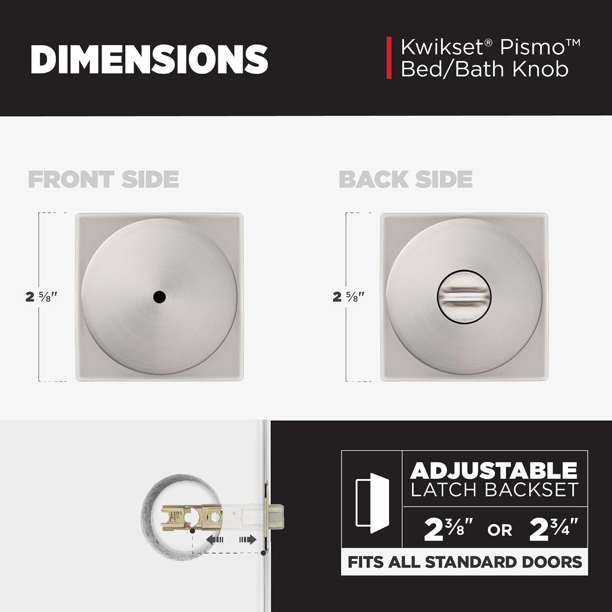 Kwikset Pismo - perilla de puerta de privacidad interior con cerradura, manija de puerta para baño y recámara, níquel satinado sin llave, con protección Microban