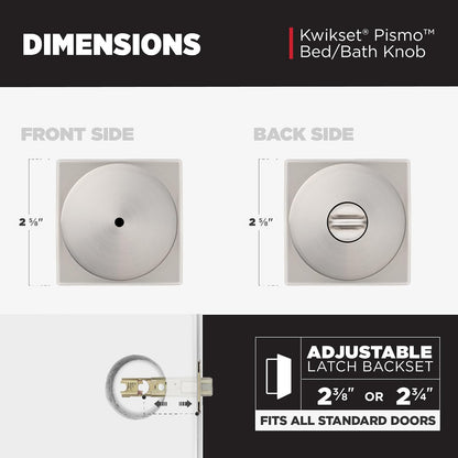 Kwikset Pismo - perilla de puerta de privacidad interior con cerradura, manija de puerta para baño y recámara, níquel satinado sin llave, con protección Microban