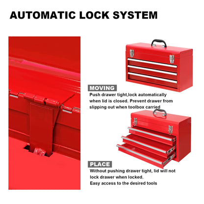 Big Red ANTBD133-XB Torin - Caja de Herramientas portátil de Acero con 3 cajones (50.8 cm), Color Rojo