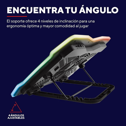 Trust Gaming GXTrust 1126 Aura Base de Refrigeración para Laptop Gamer de hasta 17.3” – Ventilador de 7.8", Modo Silencioso, Ángulos Ajustables, Iluminación Multicolor