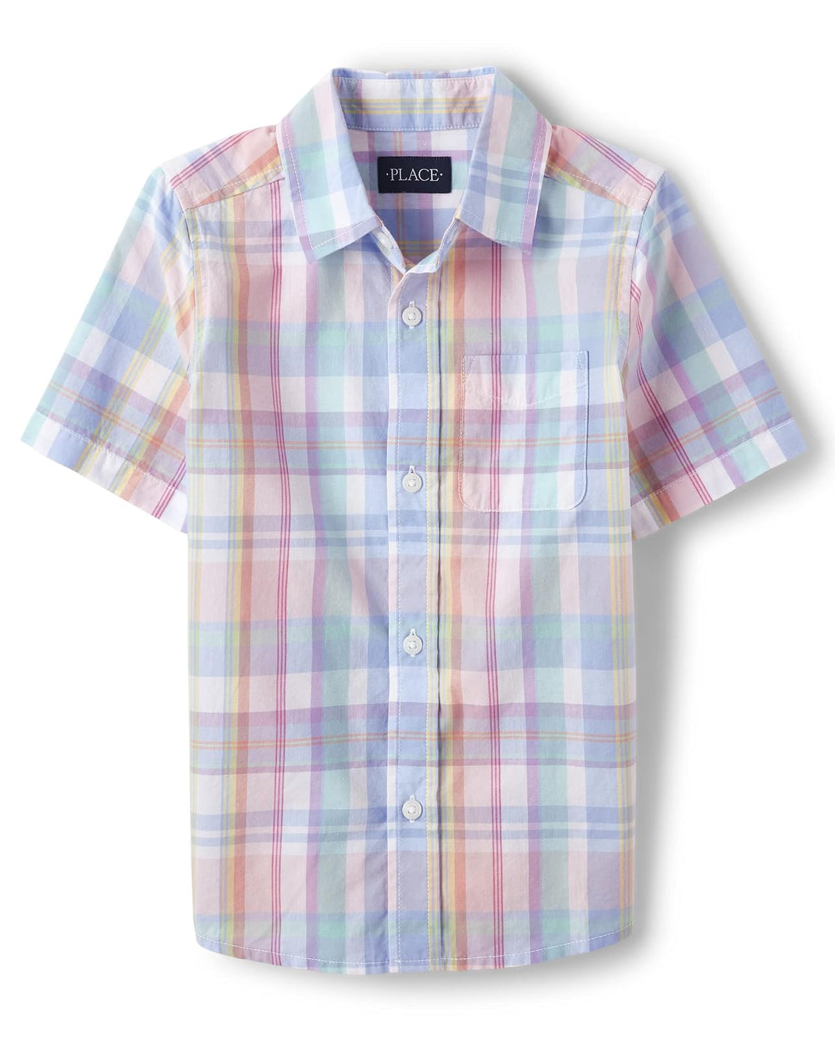The Children's Place Camisa de Manga Corta con Botones para Niño - Cuadros de cerámica rosa - G