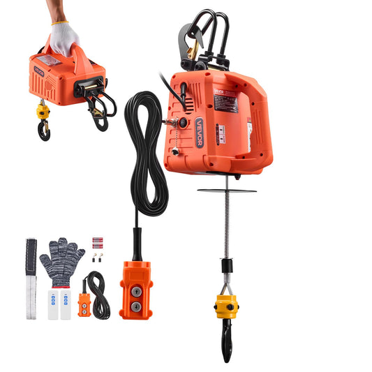 VEVOR Cabrestante eléctrico 3 en 1, capacidad de 1100 lb, cabrestante eléctrico portátil de 1500 W, altura de elevación de 25 pies, 16,4 pies/min con control remoto manual, con cable e inalámbrico