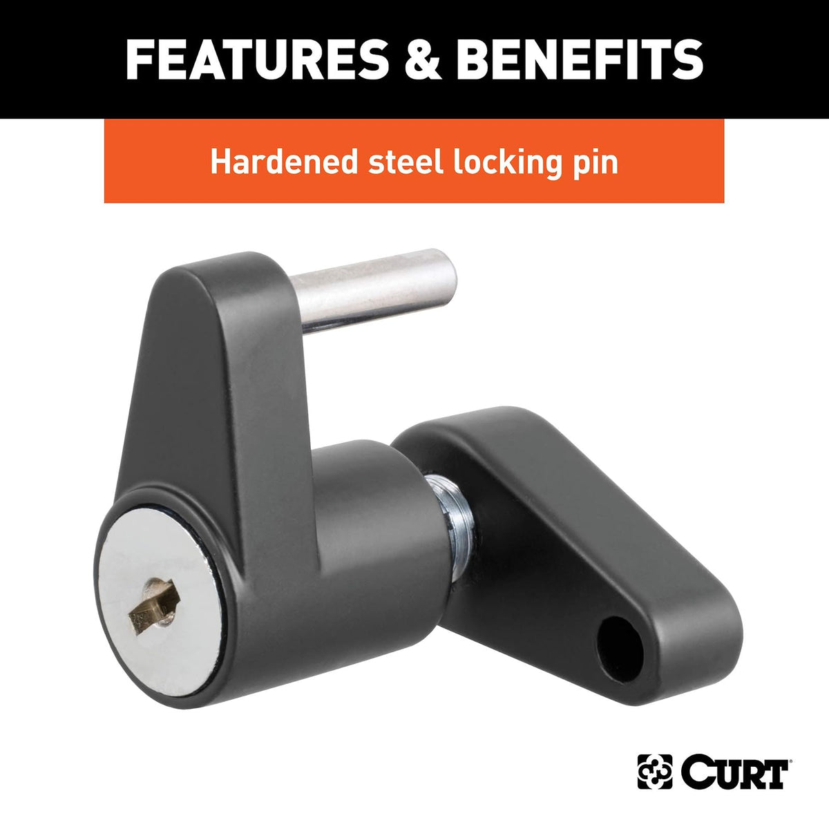 CURT 23521 Black Trailer Tongue Coupler Lock 1/4-Inch Pin Diameter, Up to 3/4-Inch Coupler Span