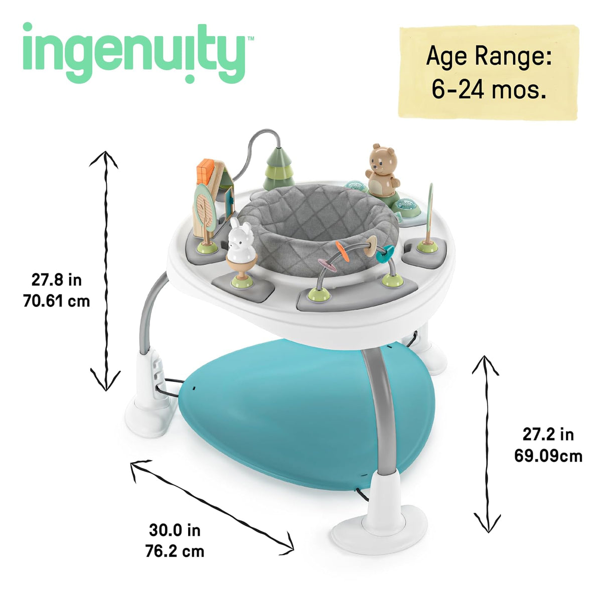 Ingenuity Centro de Actividades 2 En 1 Para Bebé, Asiento y Columpio, 3 Ajustes de Altura, Giro 360°