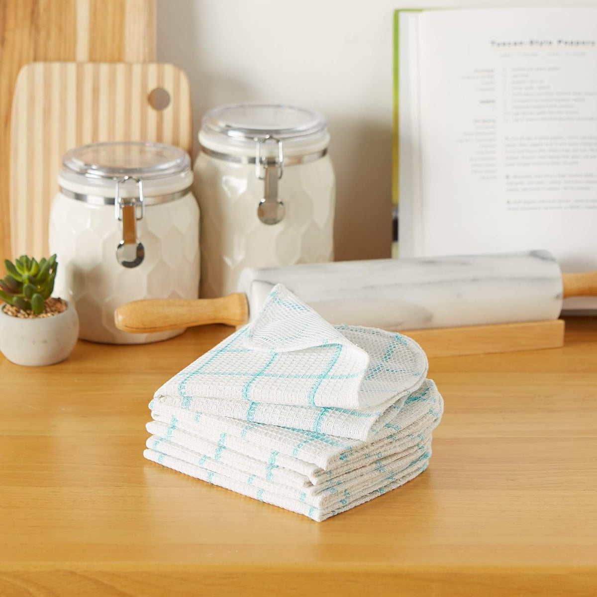 DII Juego básico de paños de Cocina de algodón y poliéster, 12 x 12, Aqua 6 Unidades
