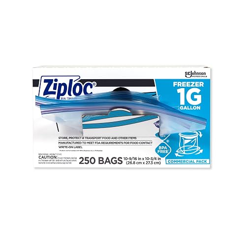 Ziploc Bolsas de congelador profesionales, para organización y almacenamiento de alimentos, doble cremallera, galón, 250 unidades