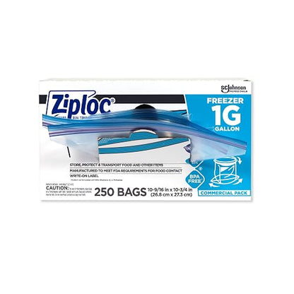 Ziploc Bolsas de congelador profesionales, para organización y almacenamiento de alimentos, doble cremallera, galón, 250 unidades