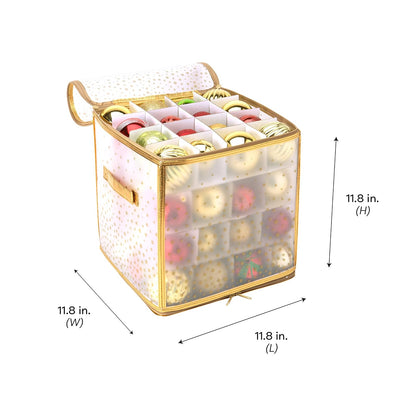 Simplify Caja de Almacenamiento de Adornos de 64 Unidades, plástico, Organizador Decorativo, contenedor de Almacenamiento, Dorado, 12 x 12 x 12 x 12 Pulgadas