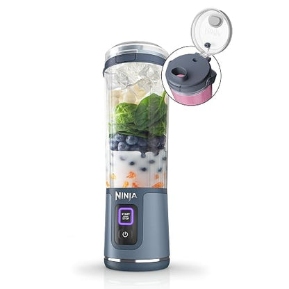 Ninja BC151NV Blast Batidora portátil, sin cable, recipiente de 18 onzas, licuadora personal, para batidos y batidos, sin BPA, tapa a prueba de fugas y boquilla para beber, recargable con USB-C,