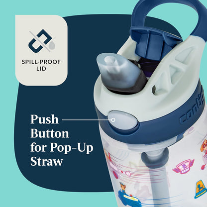 Contigo Paw Patrol - Botellas de agua de plástico para niños de 14 onzas, diseño Aubrey con tapa a prueba de derrames, popote de silicona, paquete de 2 convenientes para viajes/hogares/escuelas, apto
