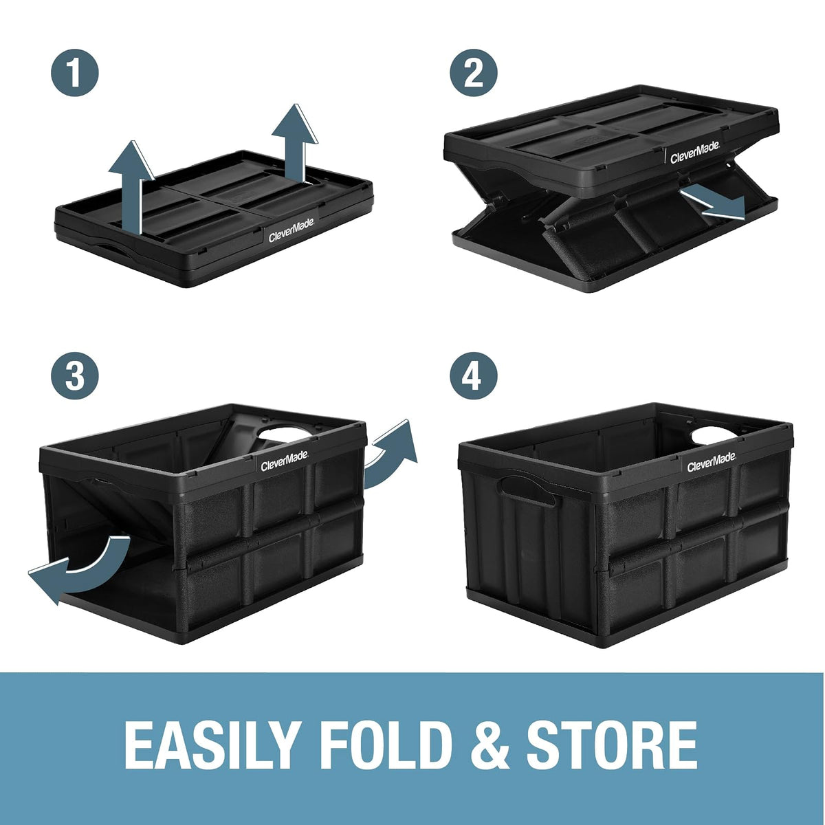 CleverMade Contenedores Plegables de Almacenamiento, Paquete de 3, 46 L, Apilables, Bronceado