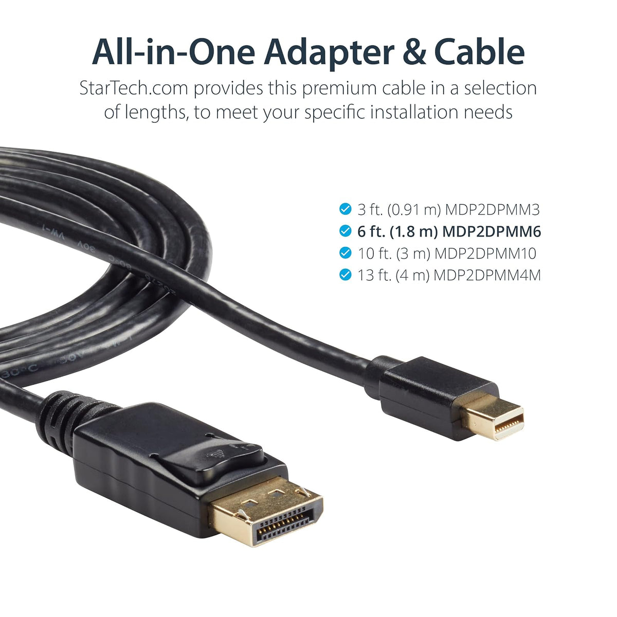 StarTech, Cable Adaptador de Monitor 4k Mini DisplayPort 1.2 Macho a DP Macho, 1.8m, MDP2DPMM6